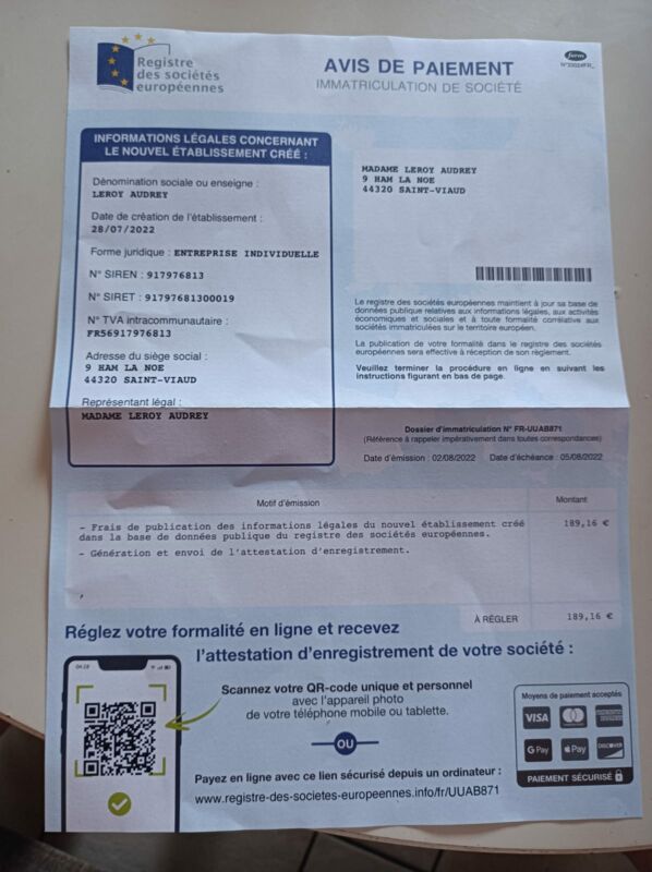 registre des sociétés européennes Arnaque emploi